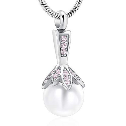 Memorial Jewelry Pearl Urn Necklace - Cremation Ashes Holder Keepsake for Women - color: Pink