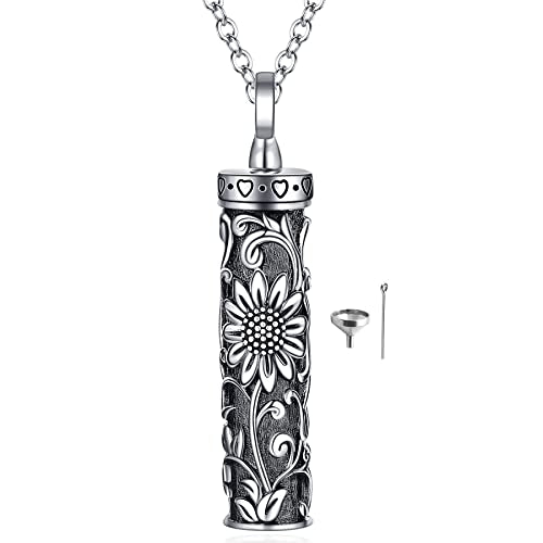 Sterling Silver Flower Tree Life Cremation Urn Necklace for Women - color: Cylin *Sunfl. 1
