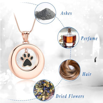 Dog Paws Cremation Jewelry Pet/Cat/Dog Paws Urn Necklaces for Ashes Stainless Steel Pet Ashes Holder Memorial Keepsakes Locket Pendant Jewelry for Men Women - color: Rosegold
