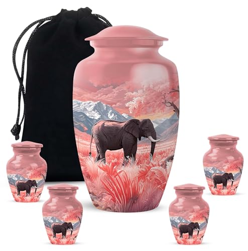 Pink Elephant Cremation Urn Set - Adult Urn with Keepsakes - 10&3 Inch - color: Elephant-4, size: combo-3