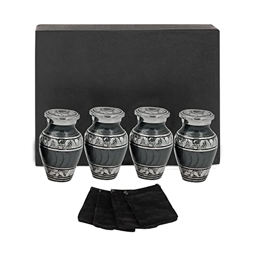 Keepsake Cremation Urns for Human Ashes Male Female Adult Set of 4 Including Velvet Box (Gray, Keepsakes Set of 4)