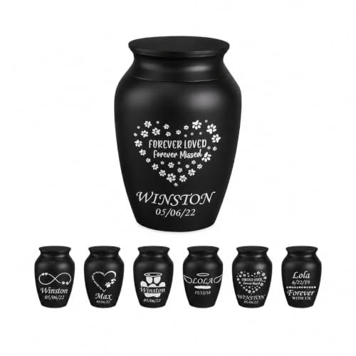 Personalized Cremation Keepsake Pet Ashes Mini Urn Waterproof with Airtight with Airtight Closure Customized Text Engraving Vase Container Memorial Dog (Forever Loved, Forever Missed)