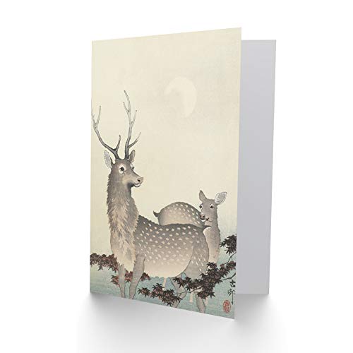 Artery8 Ohara Koson Two Deer Japanese Painting Fine Art Greeting Card Plus Envelope Blank Inside - color: Two Deer