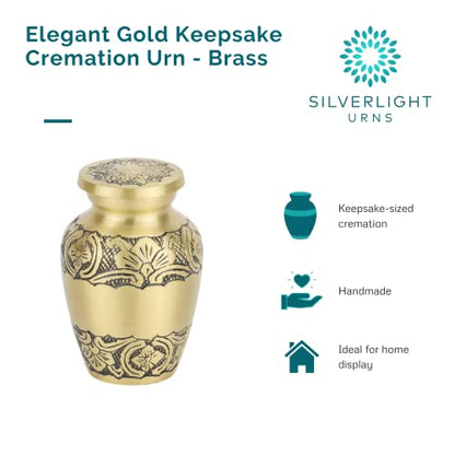 Elegant Gold Keepsake Cremation Urn for Ashes, Brass, Gold Urn, Keepsake Sized Cremation Urn, 2.75 Inches High - color: Elegant Gold
