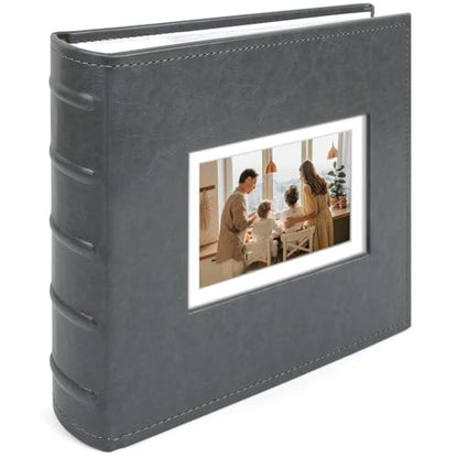 Photo Album Hold 200 4x6 Photos with Front Window for DIY (Grey) - color: Grey