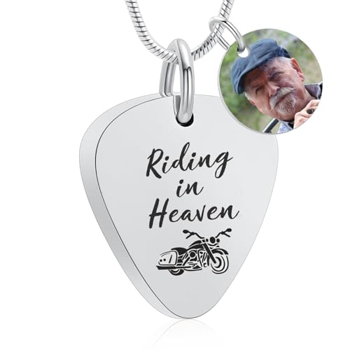zeqingjw Urn Necklace for Ashes Motorcycle Cremation Urn Pendant Riding in Heaven Memorial Ash Keepsake Cremation Jewelry for Men Women - color: Photo Customize