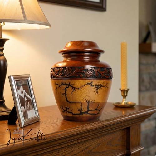 Wooden Cremation Urn (Small Keepsake 20 Cubic Inches) Adult Size for Man and Women Beutiful and Decorative urn for Ashes Fractal Design, Black Resin Inlay, - size: Small (20 lbs)