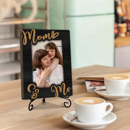 Mom & Me Picture Frame-Wood Photo Frame for Mom-Black Gold Printed Wood Frame with Stand-Christmas Mother's Day Thanksgiving Birthday Gifts for Mother-8x6 Photo Frame for 4x6 Photos-A15