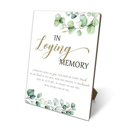 In Loving Memory Wooden Sign, Wedding Memorial Sign, Greenery, 11x8 Inches, Tabletop, Rustic