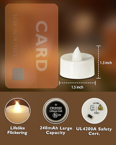 Homemory 24-Pack Flameless Tea Lights Candles Battery Operated, 200+ Hours - color: Warm White Light, White Base, size: Pack of 24
