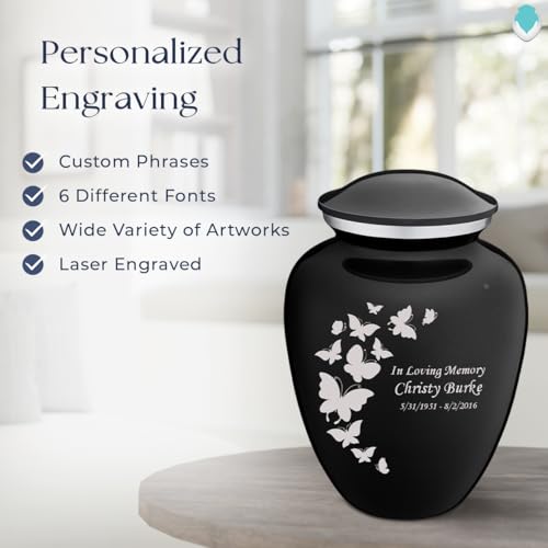 Geturns Embrace Adult Custom Butterfly Cremation Urns for Human Ashes I Black Large Funeral Urn for Female and Male I 200 lbs - color: Black