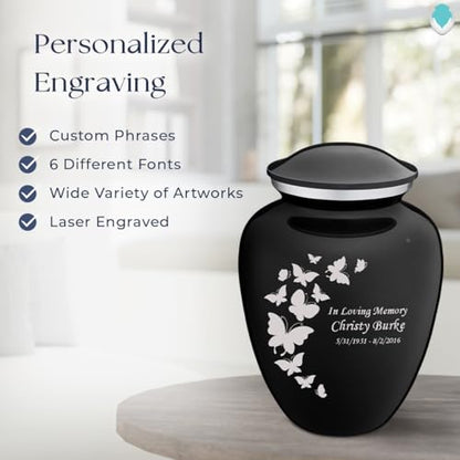 Geturns Embrace Adult Custom Butterfly Cremation Urns for Human Ashes I Black Large Funeral Urn for Female and Male I 200 lbs - color: Black