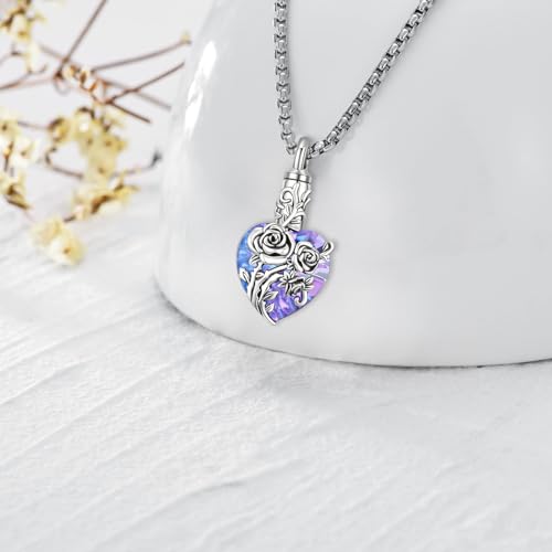 Urn Necklace for Ashes for Women/Men 925 Sterling Silver Cremation Jewelry w/Funnel Filler Memorial Jewelry Gifts - color: A-Rose (Purple Crystal), style: Non - Customized