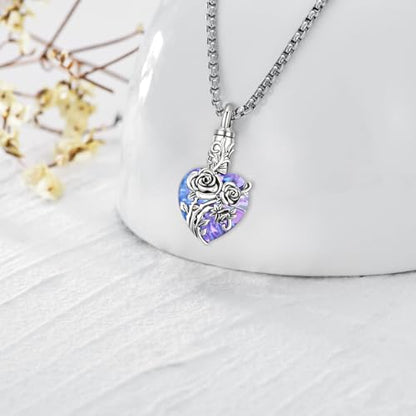 Urn Necklace for Ashes for Women/Men 925 Sterling Silver Cremation Jewelry w/Funnel Filler Memorial Jewelry Gifts - color: A-Rose (Purple Crystal), style: Non - Customized