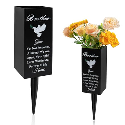 Brother Metal Cemetery Vases - Grave Decorations with Stake, Memorial Markers, Outdoor Yard Sign