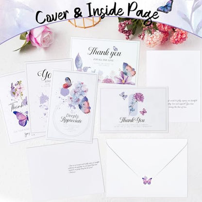WATINC 20 Sets Funeral Thank You Cards with Envelopes and Stickers, Purple Butterfly Bereavement Card Express Your Condolences, Memorial Sympathy Cards with Message Inside for Beloved Friends Family