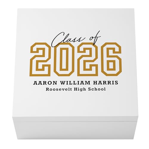 Let's Make Memories Personalized Keepsake Box - For Graduation - Class of 2026 or Any Year - Graduate Memento Box - Customized For Any Grad and School - 12" Lx12 Wx6 H - Loud & Proud - Gold - color: Gold - Loud & Proud