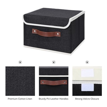 ANMINY Fabric Storage Box Bins with Lids, Black, 10"x8"x7" - color: Black, size: Small (Pack of 1)