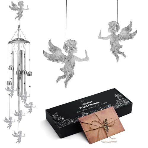 Angel Wind Chimes for Outside/Indoors, Angel Gifts for Women Mom Grandma, Sympathy Memorial Gift 37" Metal Windchimes, Hanging Decor for Home Patio Garden Porch Yard (Silver-Angel) - color: Silver-angel