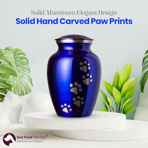 Ottillie Legacy Sapphire/Pewter/Vert Urn, up to 65lbs - color: Pure Blue, Vertical Pewter Paws, size: Medium
