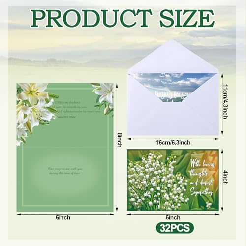 32 Pcs Christian Sympathy Cards with Scripture Religious Bereavement Cards | Assorted, Faith Based Condolence Card with Envelopes, Express Your Condolences