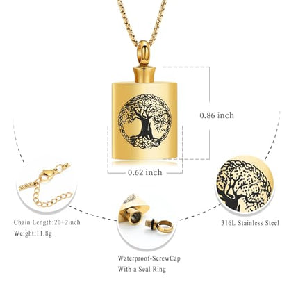 Oinsi Beer Bottle Cremation Jewelry for Ashes Stainless Steel Cylinder Tube Memorial Urn Necklace Keepsake Pendant Jewelry for Human Ashes with Filling Kits - color: B-Gold