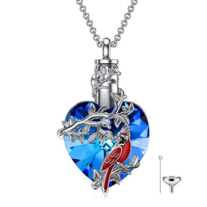 PELOVNY Urn Necklace for Ashes 925 Sterling Silver Butterfly Dragonfly Bee Phoenix Hummingbird Urn Necklaces Animal Crystal Cremation Jewelry for Ashes Cat Dog Pet Memorial Gifts - color: 06-Cardinal Urn