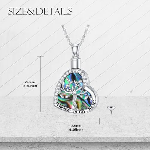 925 Sterling Silver Urn Necklace for Ashes, Teardrop/Tree of Life/Sunflower/Dragonfly/Sea Turtle/Celtic Knot/Elephant/Hummingbird Memorial Cremation Pendant Necklaces for Animal Human Ashes - color: A3: Tree of life-Heart