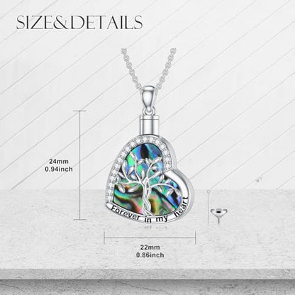 925 Sterling Silver Urn Necklace for Ashes, Teardrop/Tree of Life/Sunflower/Dragonfly/Sea Turtle/Celtic Knot/Elephant/Hummingbird Memorial Cremation Pendant Necklaces for Animal Human Ashes - color: A3: Tree of life-Heart