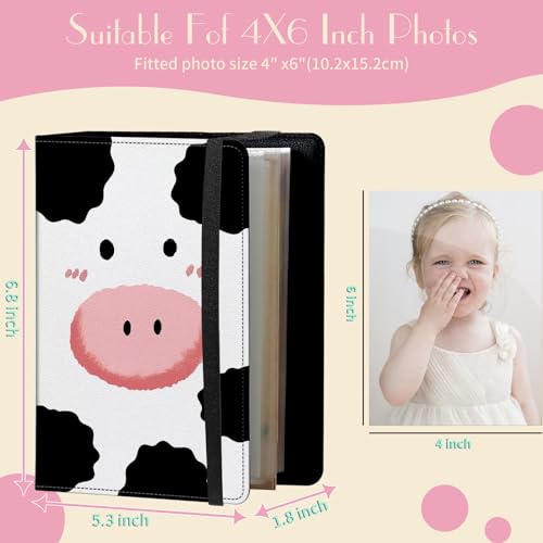 Photo Album 4x6 Photos - 60 Photos Capacity PU Leather Cover Photo Album with Strong Elastic Band, Portable Picture Album for Family Wedding Wedding Anniversary, Cute Cow Print - color: Cute Cow Print
