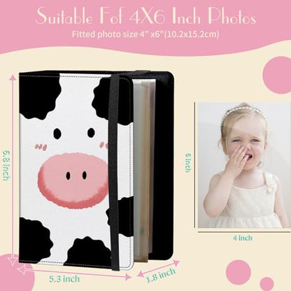 Photo Album 4x6 Photos - 60 Photos Capacity PU Leather Cover Photo Album with Strong Elastic Band, Portable Picture Album for Family Wedding Wedding Anniversary, Cute Cow Print - color: Cute Cow Print