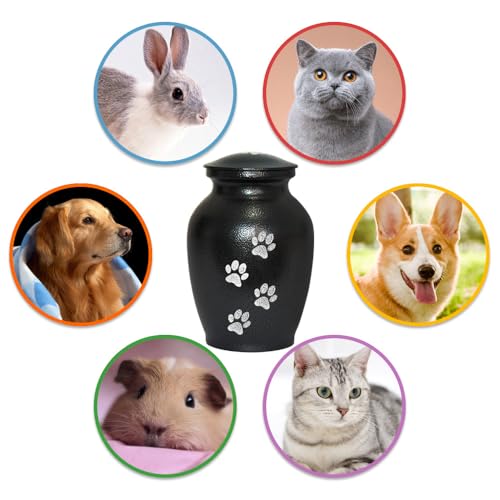PCS Pet Cremation Urns for Dogs Ashes, Black Printed Pet Urn, Dog Urn with Paw Print, Cat Metal Urn-Small - color: Textured Black,vertical Paw, size: S(0-45lbs)