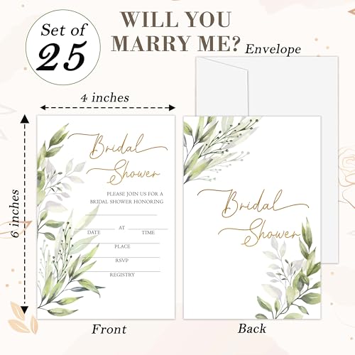 Bridal Shower Invitations, 25 Eucalyptus Invites with Envelopes for Bridal Shower Reception Engagement Party, Greenery Wedding Party Cards - A01 - style: Greenery 1