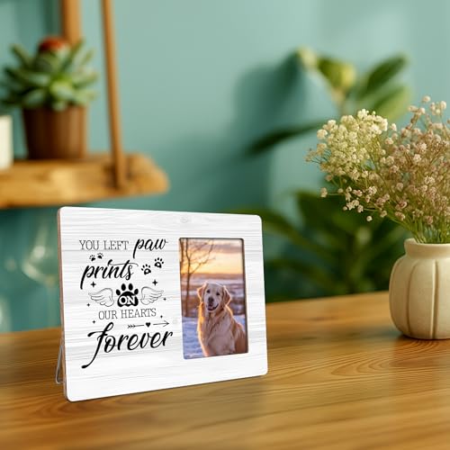 Dog Memorial Gifts for Loss of Dog Frame, Pet Loss Sympathy Gift Picture Frame, You Left Paw Prints on Our Hearts Frames Fits 4x6 Photo - color: Yellow