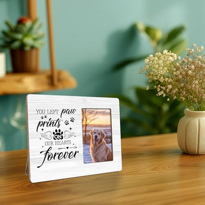 Dog Memorial Gifts for Loss of Dog Frame, Pet Loss Sympathy Gift Picture Frame, You Left Paw Prints on Our Hearts Frames Fits 4x6 Photo - color: Yellow