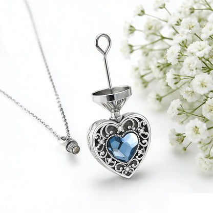 Urn Necklace for Ashes Blue opal Cremation Necklace Keepsake Memory Jewelry for Ashes of Loved Ones Keepsake - style: Blue heart crystal