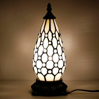 Small Tiffany Stained Glass Table Lamp 5.5X11 Inch (White Yellow) - color: White Yellow