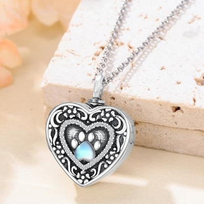 PELOVNY Urn Necklaces for Ashes of Loved Ones 925 Sterling Silver Personalized Heart Locket Urn Necklace Cremation Keepsake Memorial Jewelry Gifts for Women Men - color: Paw Print Locket Urn