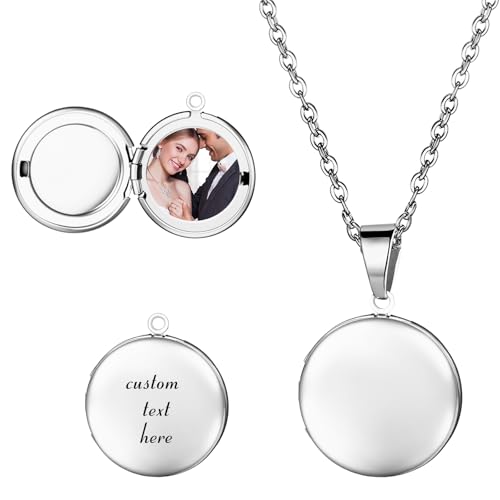 OIDEA Locket Necklace for Women: Gold Photo Lockets that Hold Picture Stainless Steel Necklace with Picture Inside Birthday Mothers Day Jewelry Gifts for Womens - color: round - silver custom