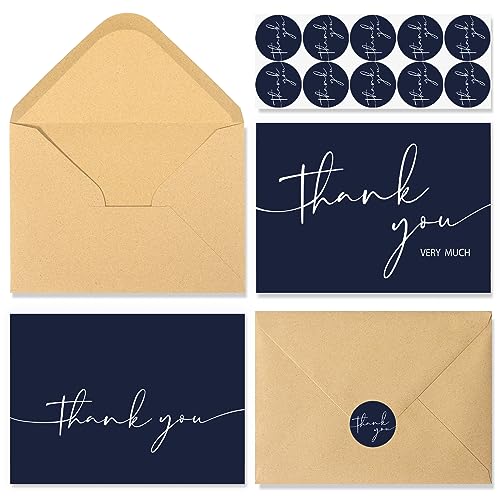 NESCCI 24 PCS Thank You Cards With Envelopes,4x6 Inch Minimalistic Design | Thank You Card,Thank You Notes for Wedding, Business, Baby Shower, Small Business, Funeral, Graduation (Navy Blue) - size: 24 Pack