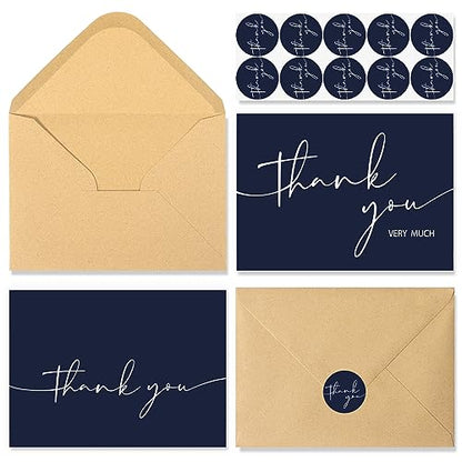 NESCCI 24 PCS Thank You Cards With Envelopes,4x6 Inch Minimalistic Design | Thank You Card,Thank You Notes for Wedding, Business, Baby Shower, Small Business, Funeral, Graduation (Navy Blue) - size: 24 Pack