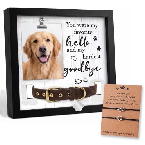 3 Pcs Dog Memorial Picture Frame Memorial Bracelet Set, Pet Memorial Frame with Collar Holder Sympathy Paw Print Friendship Bracelets, Pet Memorial Gifts for Loss of Dogs or Cats