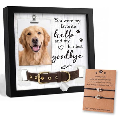 3 Pcs Dog Memorial Picture Frame Memorial Bracelet Set, Pet Memorial Frame with Collar Holder Sympathy Paw Print Friendship Bracelets, Pet Memorial Gifts for Loss of Dogs or Cats