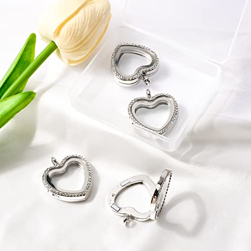 WANDIC Rhinestone Photo Charm, Rose Gold Heart Crystal Photo Pendant Bridal Wedding Bouquet Charms Living Floating Memory Locket for 2 Pictures - color: Sliver