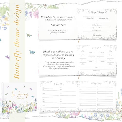 Engrowtic 54 Pcs Funeral Guest Book for Memorial Service Celebration of Life Guest Book in Loving Memory with 50 Memory Cards, Box, 2 Pens for Funeral Condolence Memorial Farewell Party Favor(Bright)