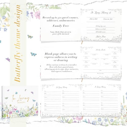 Engrowtic 54 Pcs Funeral Guest Book for Memorial Service Celebration of Life Guest Book in Loving Memory with 50 Memory Cards, Box, 2 Pens for Funeral Condolence Memorial Farewell Party Favor(Bright)