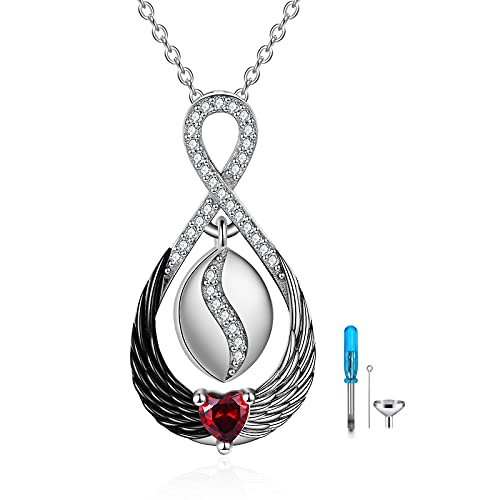 Urn Necklace for Ashes Sterling Silver Cat/Tree of Life Pentagram/Mjolnir/Infinity Wings/Wolf/Triquetra Urn Pendant Cremation Jewelry Memorial Gifts for Women Men - style: Infinity urn