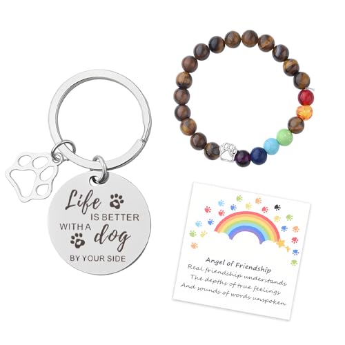 Sisadodo Rainbow Bridge Dog Memorial Gifts for Loss of Dogs Cats Rainbow Bridge Bracelet Keychains Paw Crystal Sun Catcher - color: Keychain Bracelet and Rainbow Card