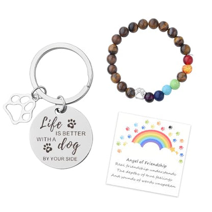 Sisadodo Rainbow Bridge Dog Memorial Gifts for Loss of Dogs Cats Rainbow Bridge Bracelet Keychains Paw Crystal Sun Catcher - color: Keychain Bracelet and Rainbow Card