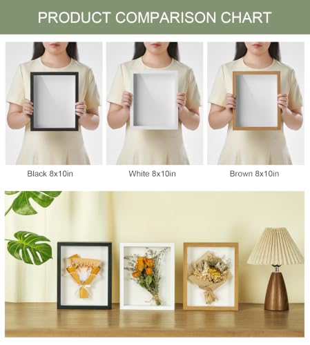 8x10 Shadow Box Frame with Shatterproof Clear Glass & Push Pins - color: Black+foam Back+foam Packaging, size: 8x10